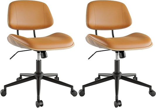Armless Office Chair with Wheels, PU Leather Adjustable Height Desk Chair by BERYTH