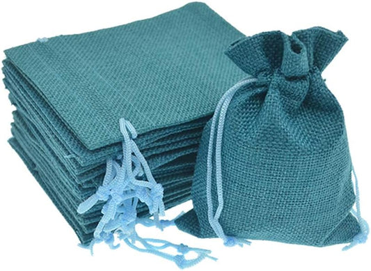 20pcs Burlap Bags with Drawstring, 5x7 Inch Jute Sacks Jewelry Candy Pouch Christmas Wedding Party Favor Gift Bags (Peacock Blue)