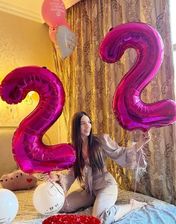 Hot Pink 40 Inch Big Number Balloon Birthday Decoration, Number 2 Helium Balloon 12 20 22 23 24 26 2025 New Years Celebration, Boy Girl Baby Anniversary Party Graduations Supplies Decorations