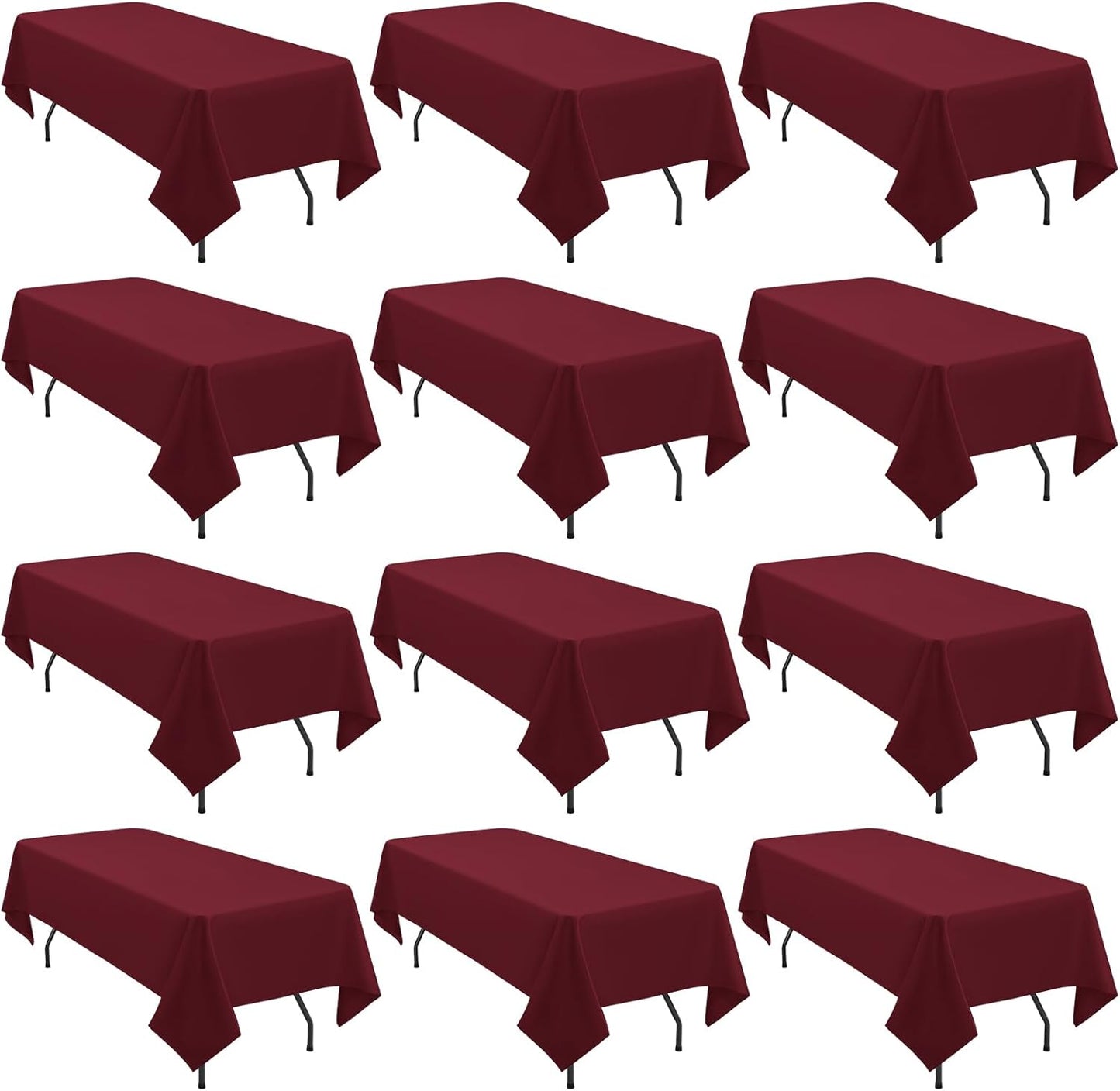 12 Pack 60 x 126 Inch Rectangle Tablecloth Burgundy Polyester Tablecloth for 8 Ft Rectangle Tables, Washable Fabric Table Cloth for Wedding Dining Table Buffet Parties Camping
