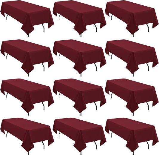 12 Pack 60 x 126 Inch Rectangle Tablecloth Burgundy Polyester Tablecloth for 8 Ft Rectangle Tables, Washable Fabric Table Cloth for Wedding Dining Table Buffet Parties Camping