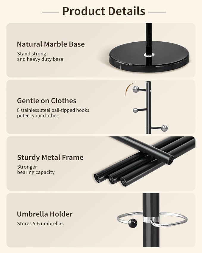 ZOZOE Metal Coat Rack Stand, Modern Coat Rack Freestanding - Image 2