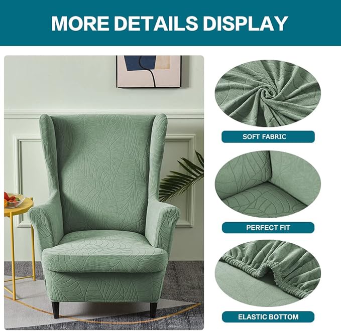 KRFOONN Stretch Wing Chair Slipcovers Jacquard 2 Piece Wingback Chair Covers - Image 3