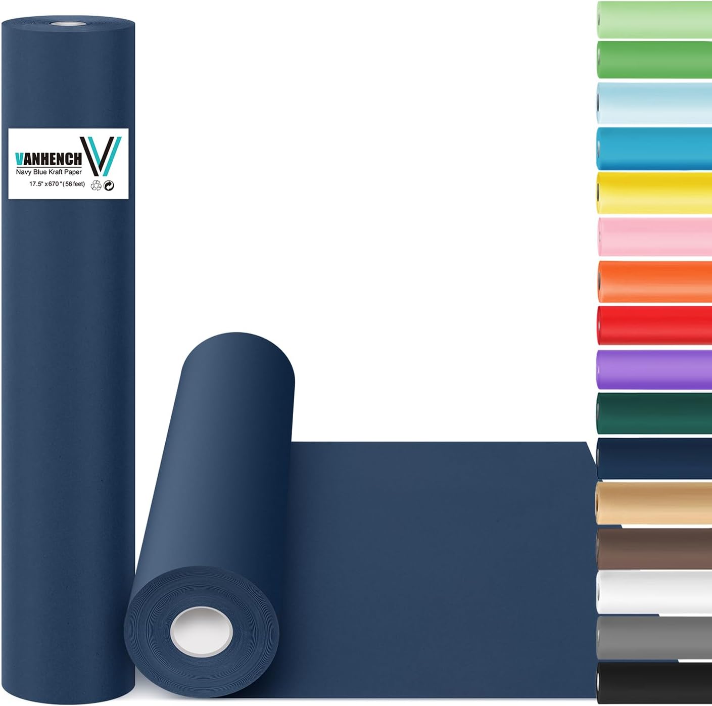 Vanhench Navy Blue Wrapping Paper 17.5"×963" (80 1/4FT), Birthday/Fathers Day Wrapping Paper, Art Craft Paper, Bouquet Flower Poster, Blue Bulletin Board Paper 80GSM55LB