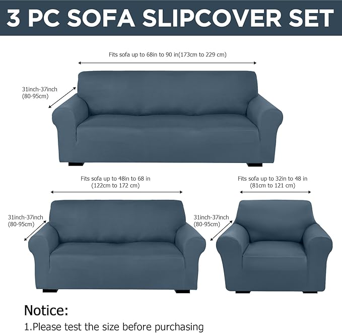 Peryiter 3 Pcs Couch and Loveseat Covers Set Sofa Cover - Image 2