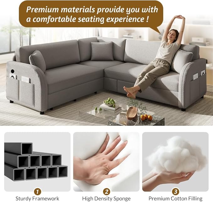 Queen Size Sleeper Sofas Convertible Couches, L Shaped Sectional Couch - Image 8