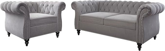 QHITTY 2 Piece Living Room Set, Sectional Chesterfield Sofa Chair Contemporary by QHITTYFurnitureLife