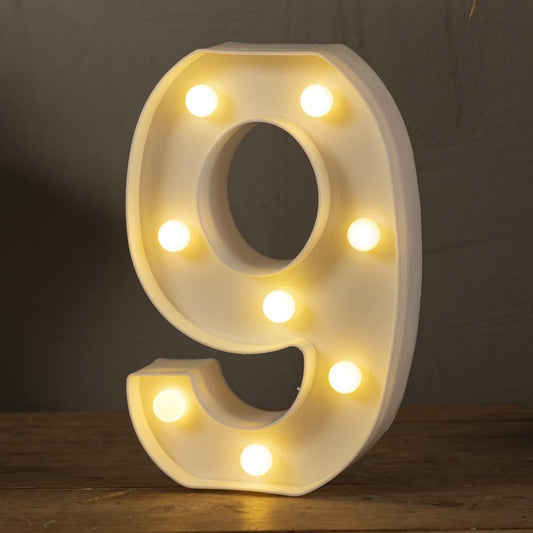 HXWEIYE Light Up Numbers-9, LED Marquee Number Lights Sign 26 Alphabet and 10 Number for Party Bar Birthday, Light Up Letters Battery Powered Warm White Christmas Decoration Numbers Lights