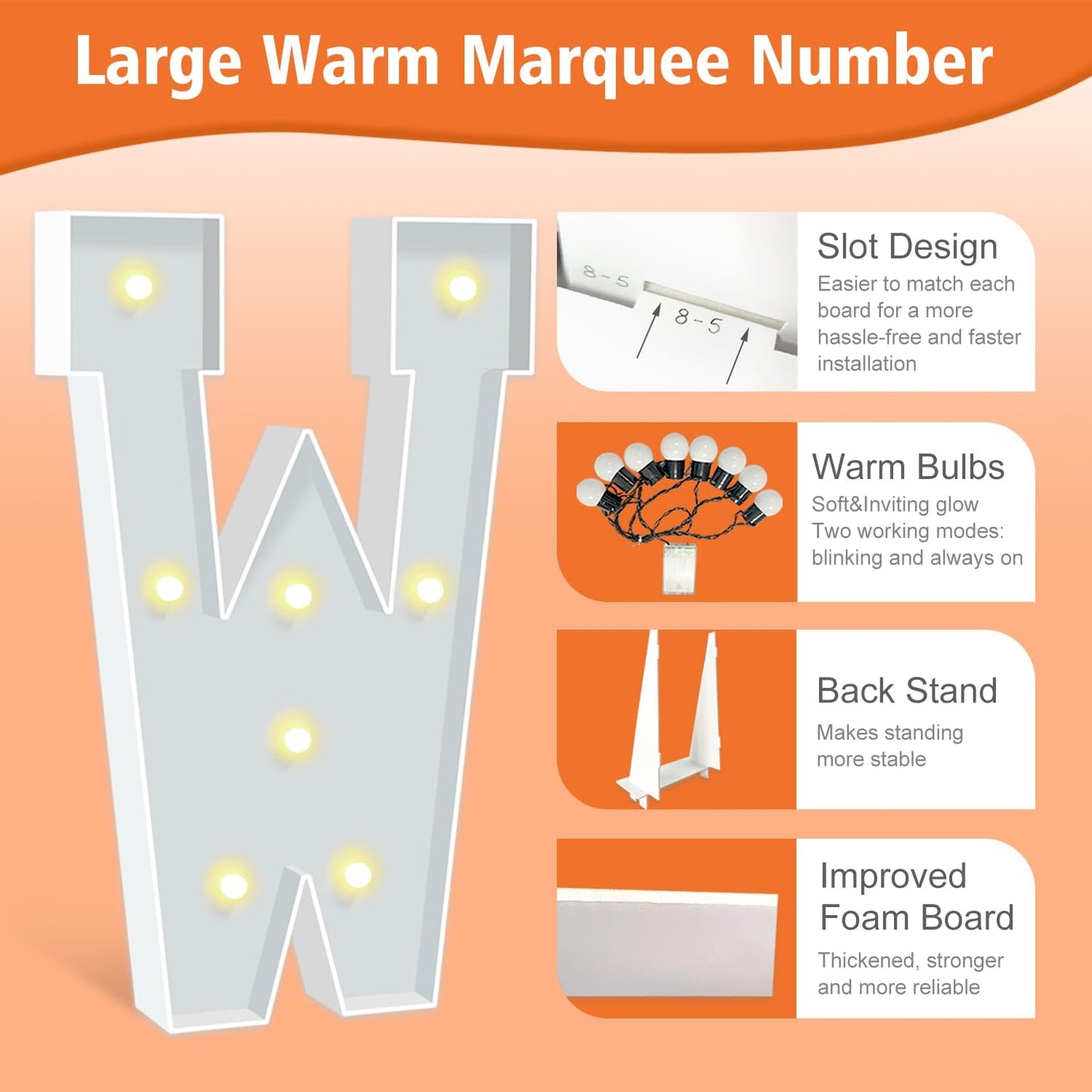 3FT Marquee Letters, Warm Light Marquee Light Up Letters W, Large Light Up Letter for Birthday Anniversary Wedding Engagement Decorations, Big Letter Signs for Party Decor