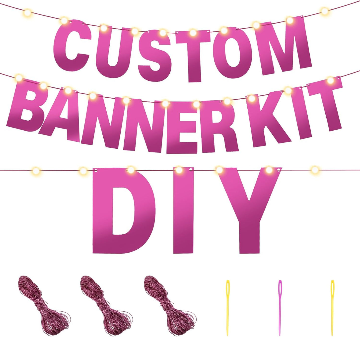 TaoBary 112 Pcs DIY Letter Custom Banner Glitter Customizable Banner Kit Including 107 Letters and Numbers 3 Rope for Valentine Birthday Party(Bright Pink)