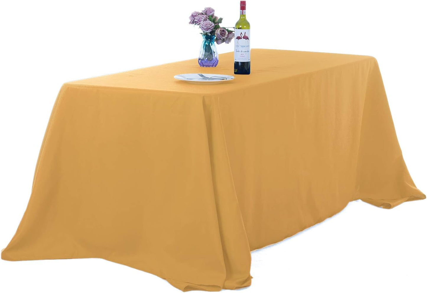 Ascoza 2pack 90x132 Inch Gold Rectangular Tablecloth 8 Feet Table Cloth in Polyester Fabric for Wedding/Banquet/Restaurant/Parties