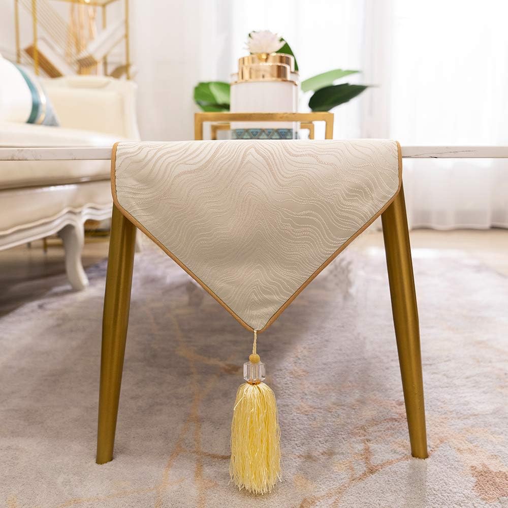 Avigers 12 x 59 Inch Decorative Luxury Abstract Striped Beige Table Runners with Tassels for Home Living Room Bedroom Art Decor Wedding