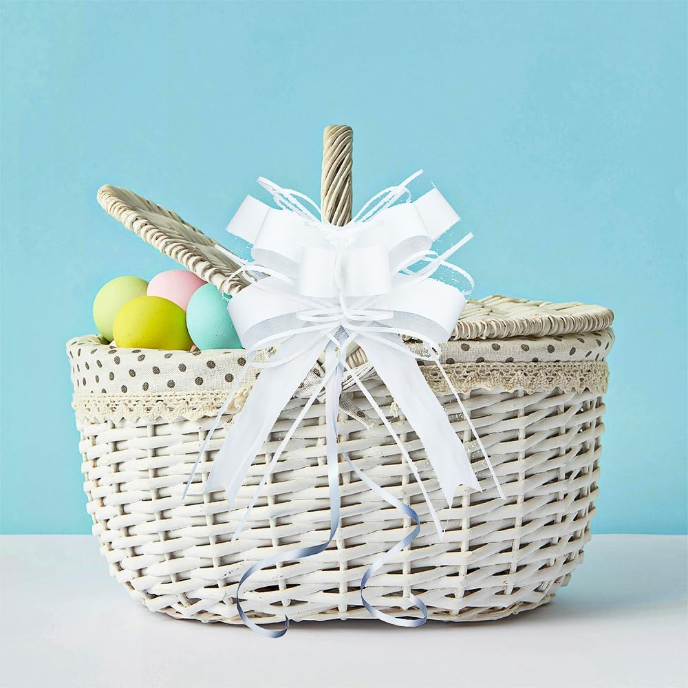 WEWILUCK White Gift Bow, Big White Pull Bows for Gift Wrapping, Wedding, Christmas, Valentine's Day, Presents, Flower Basket Decor(6 inches, 15PCS)