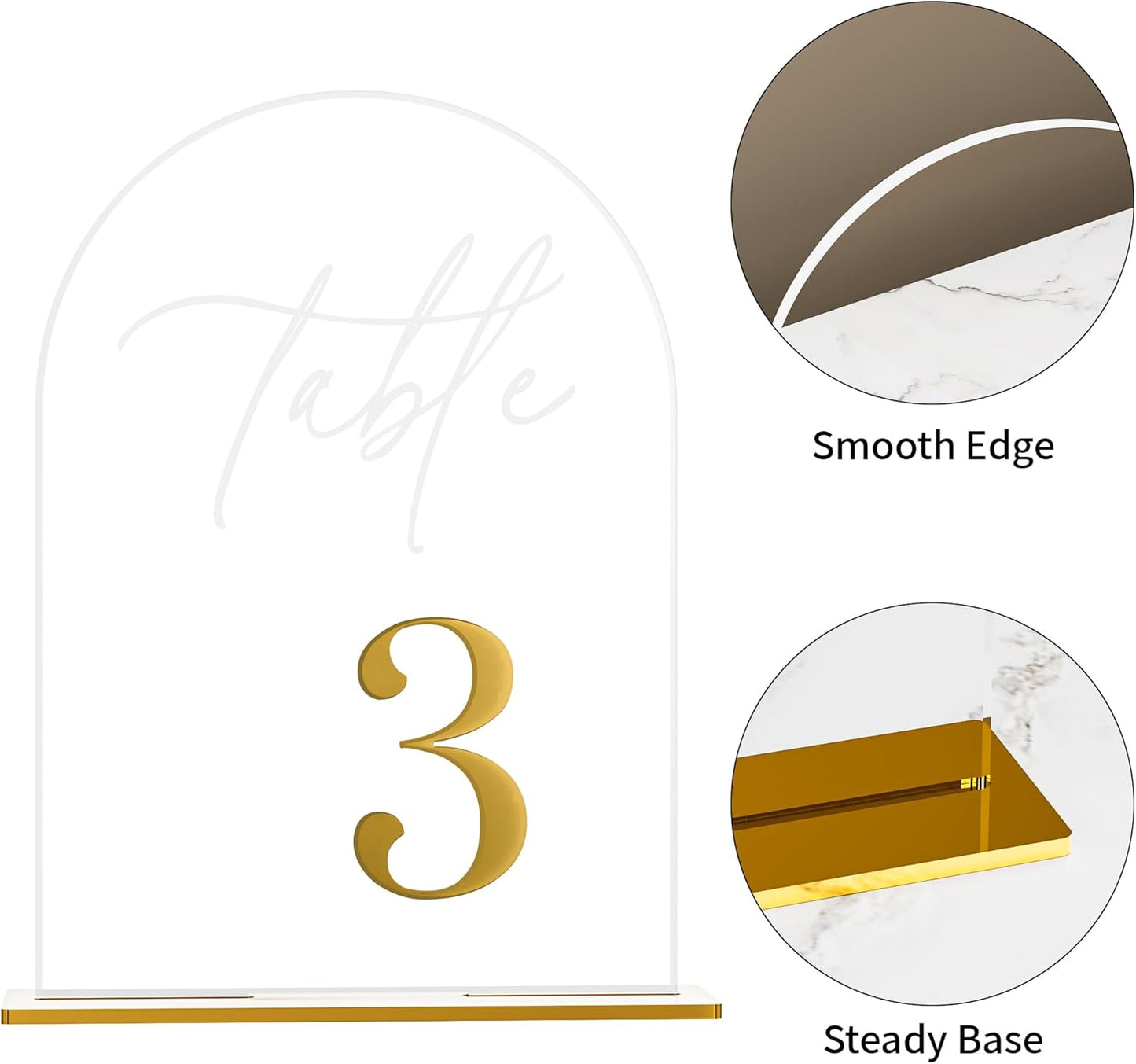 Arch Wedding Table Numbers 1-15 w/Stand, Gold 3D Table Numbers for Reception - 5.5" X 7" Elegant Acrylic Arch Sign with Holder, Perfect for Wedding, Anniversary, Banquet, and Event Decor