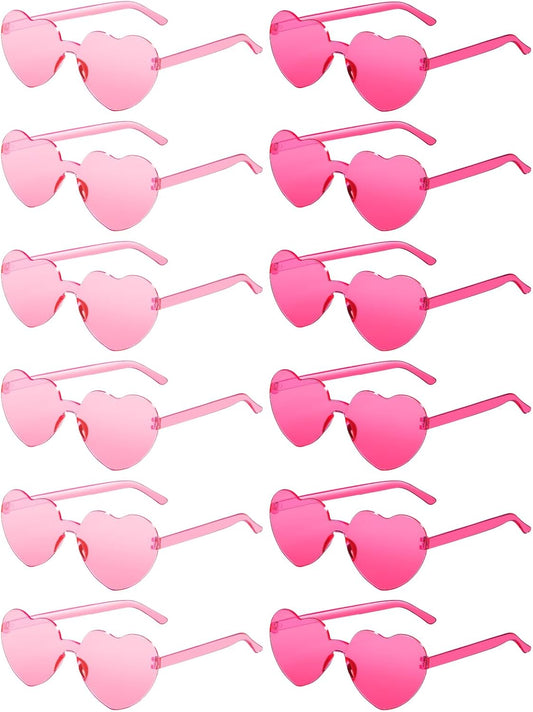 12 Pairs Heart Shaped Sunglasses for Women Colorful Glasses Fun Trendy Transparent Heart Sunglasses Party Favor (Pink, Rose Red)