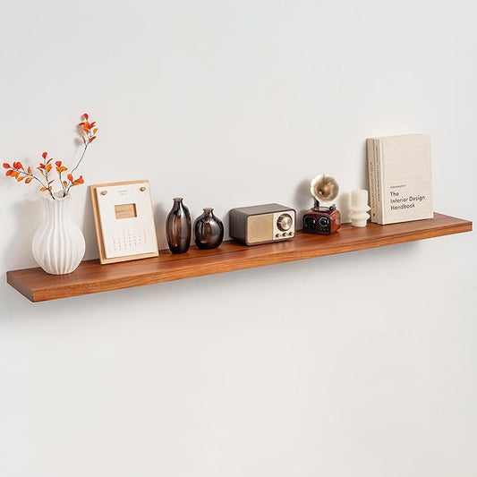 55" Solid Teak Floating Wall Shelf by Unknown