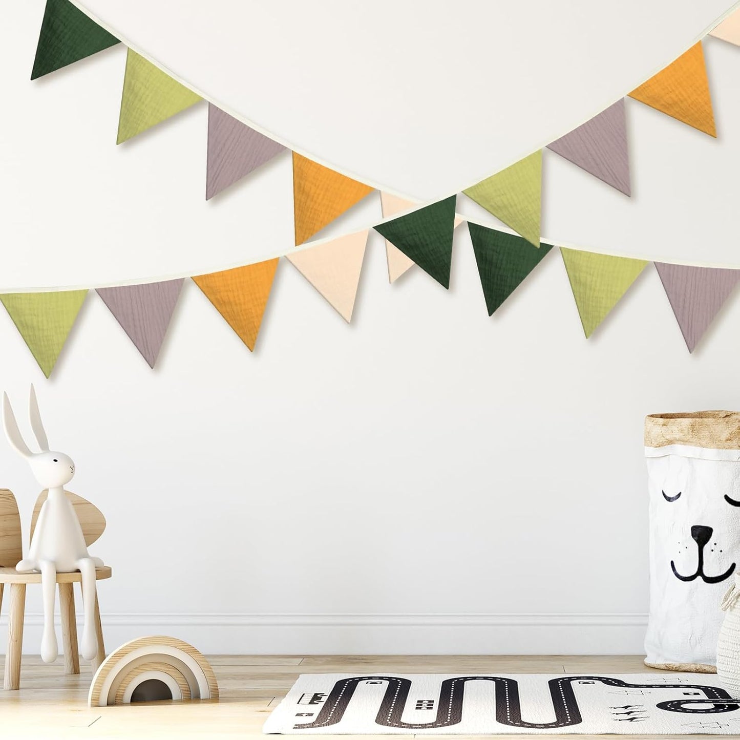 Oudain 15.5 ft Pennant Banner Flags, 2 Pcs Nursery Garland Triangle Bunting Flag Baby Banner for Nursery Decor Baby Birthday Boho Wedding Shower Party Event, Each 7.75 ft(Green Color)