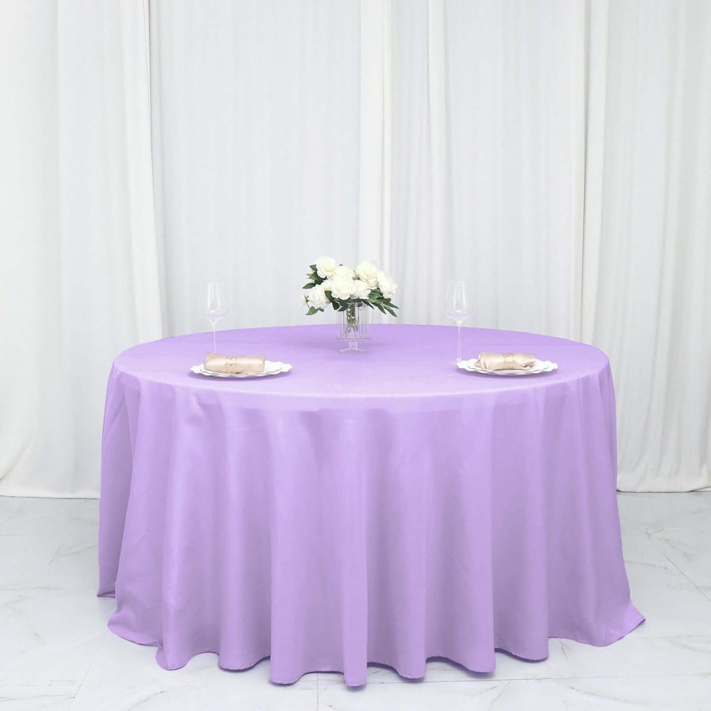 Efavormart Round Tablecloth, 132 Inch Stain & Wrinkle Resistant Washable Table Cloth, Decorative Polyester Fabric Table Cover for Banquet, Wedding, Dining- Lavender