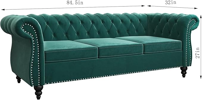 3 Piece Living Room Set, Velvet Chesterfield Sofa Loveseat Couch Chair - Image 2