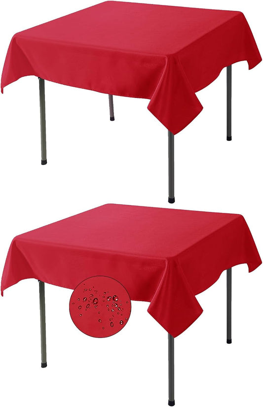 Fokitut 2 Pack Waterproof Square Tablecloth, 52x52 Inch, Stain Resistant and Wrinkle Polyester Table Cloth, Fabric Table Cover for Kitchen Dining, Wedding, Party, Holiday Dinner-Red