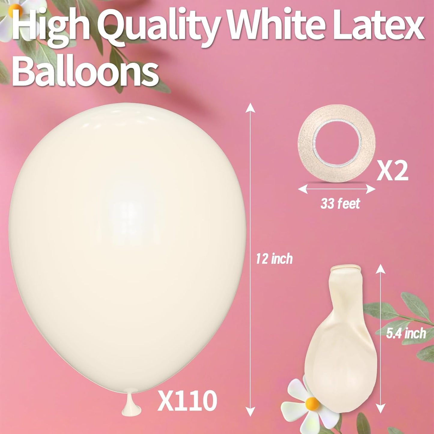 KAWKALSH Sand White Balloon 12 Inch, 110pcs Latex Party Balloons Helium Bright Color for Birthday Baby Shower Wedding Party Supplies Arch Garland Decoration