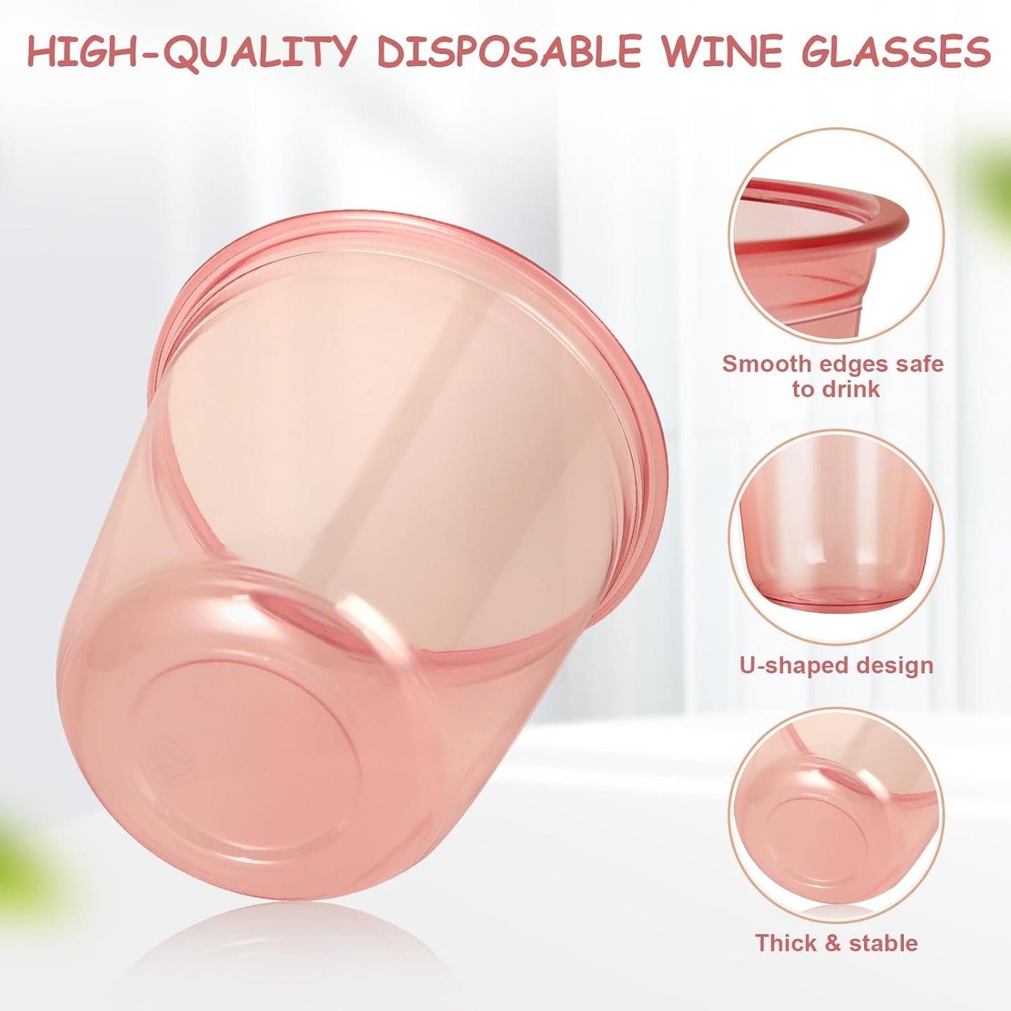 100 Pcs 12oz Crystal Pink Party Cups Disposable Plastic Cocktail Cups Plastic Wine Cups for Meeting Weddings Birthdays Cocktail Christmas Party Supplies (Pink,100 Pcs)
