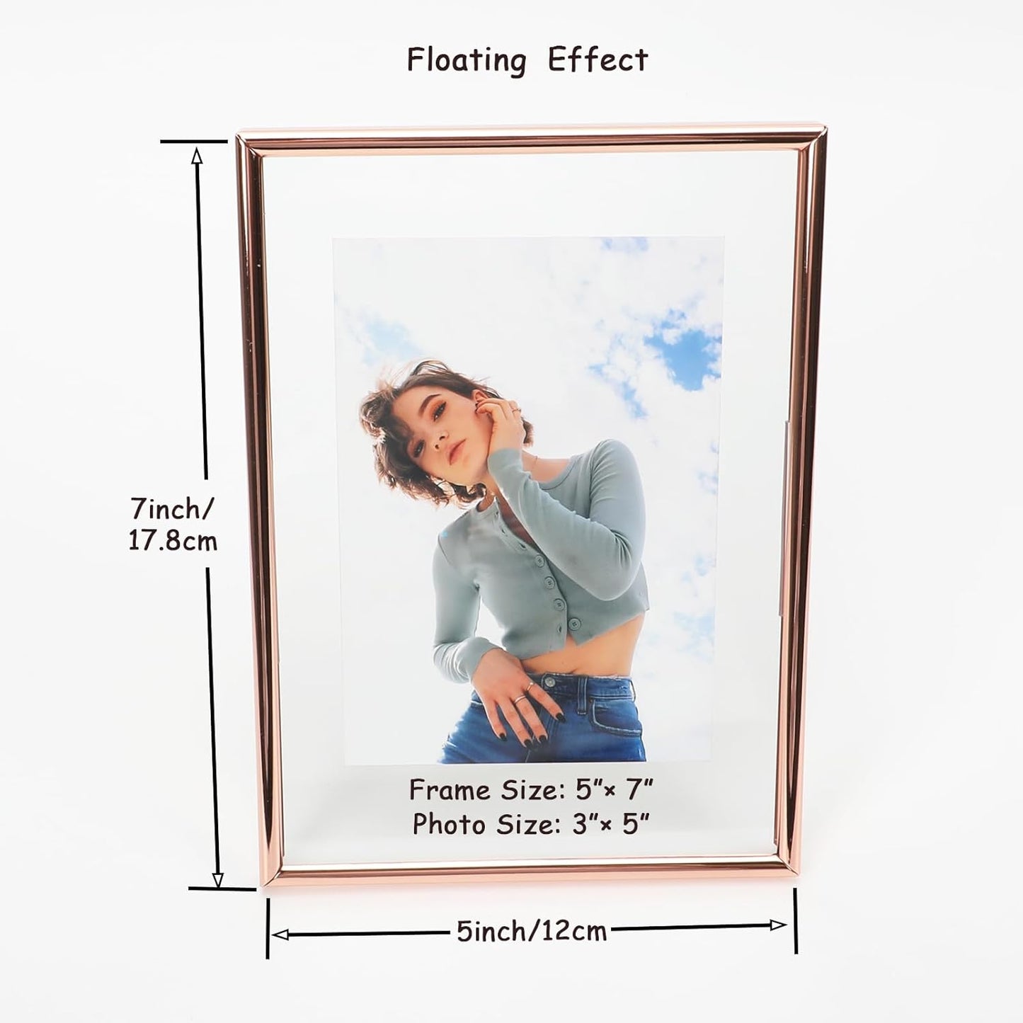 Rose Gold Floating Frame (5"x7",Vertical) with “Heart”, For Picture 4x6,3x5, 2x3, Classy Gift For Mother's Day, Home or Wedding…