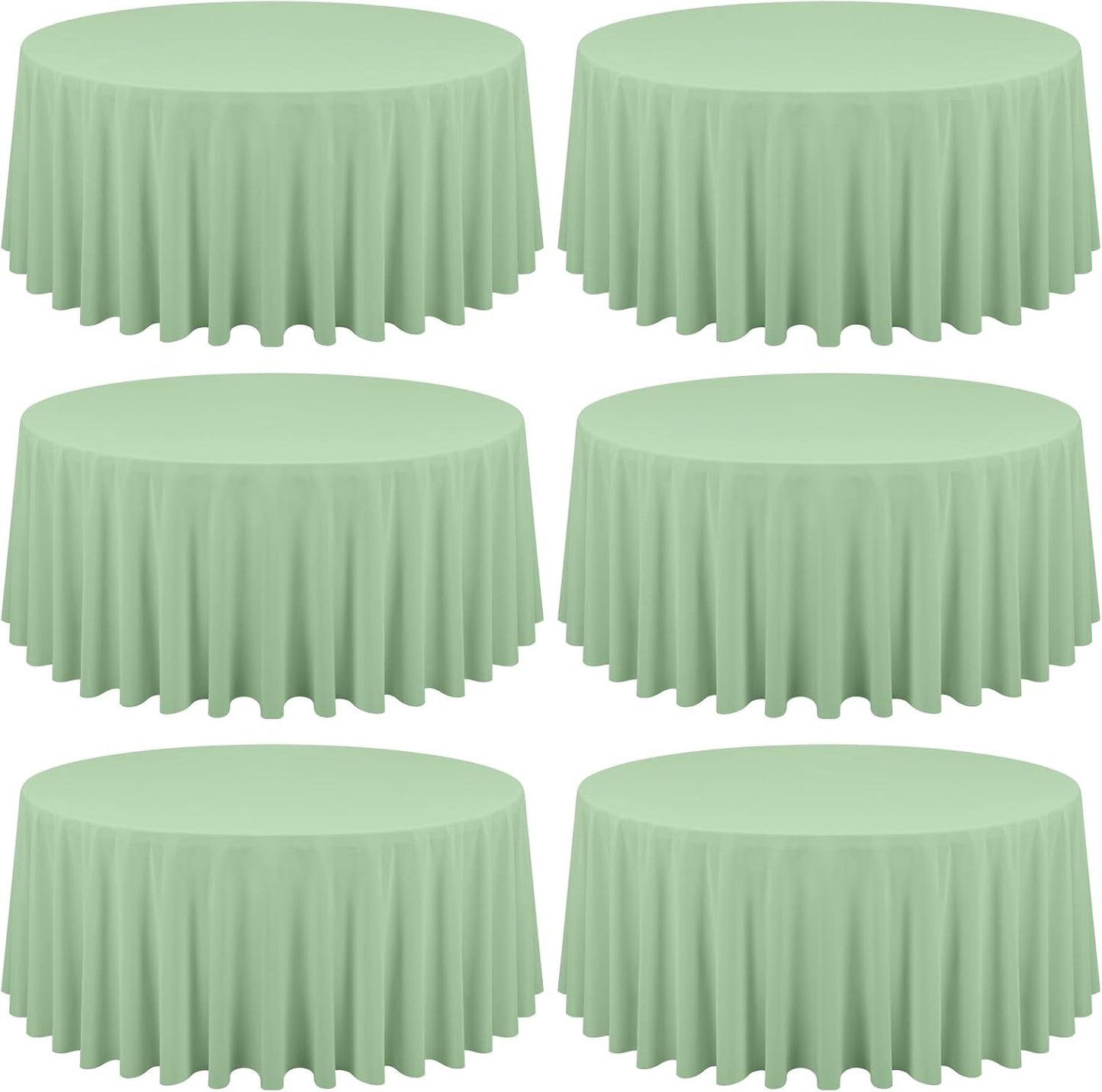 6 Pack Sage Green Round Tablecloths - 90 Inch, Polyester Table Cover, Stain and Wrinkle Resistant Washable Fabric, Perfect for Wedding Banquet Parties