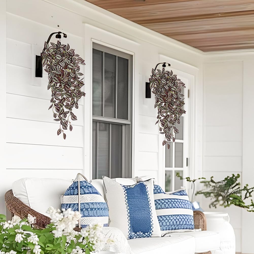 DILATATA Fake Hanging Plants Artificial Hanging Plants 22" Faux Wandering Jew Hangings Leaves Plant for Wall Shelf Home Indoor Outdoor Decor - 5 Pack