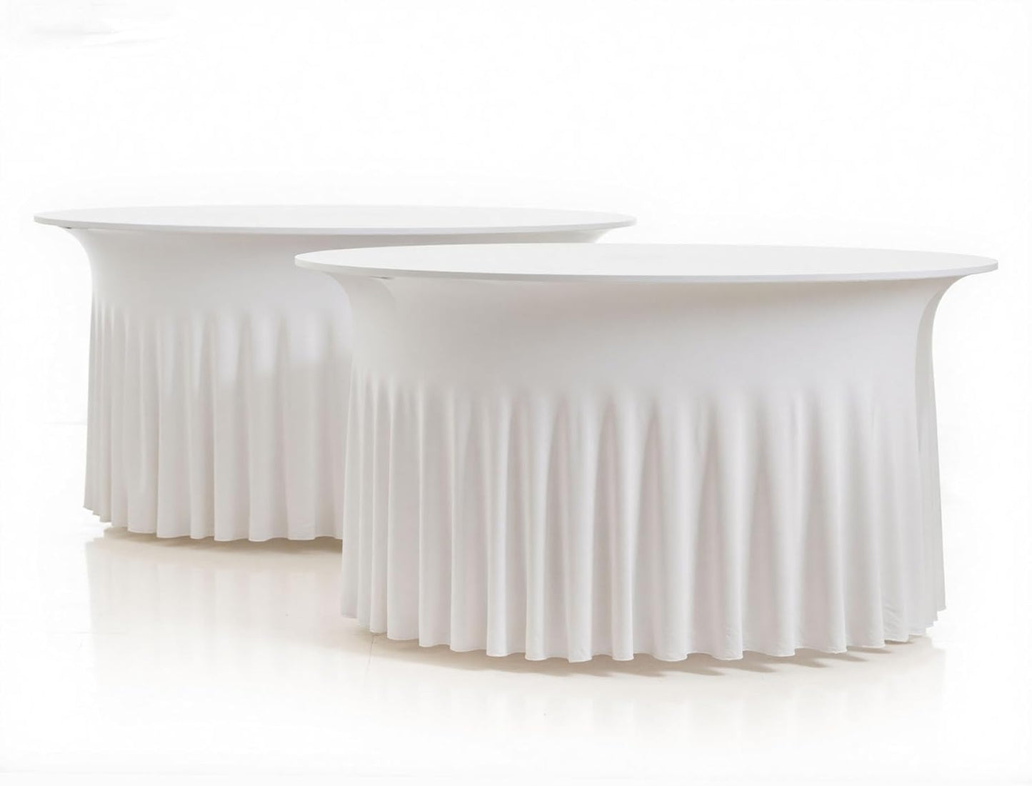 2 Pack Ivory Spandex Round Tablecloths for 60 inch Tables, Wrinkle Free Stretchy Fitted 120inch Round Table Covers 5FT with Ruffle Table Skirt for Wedding Party Dining Banquet Dinning