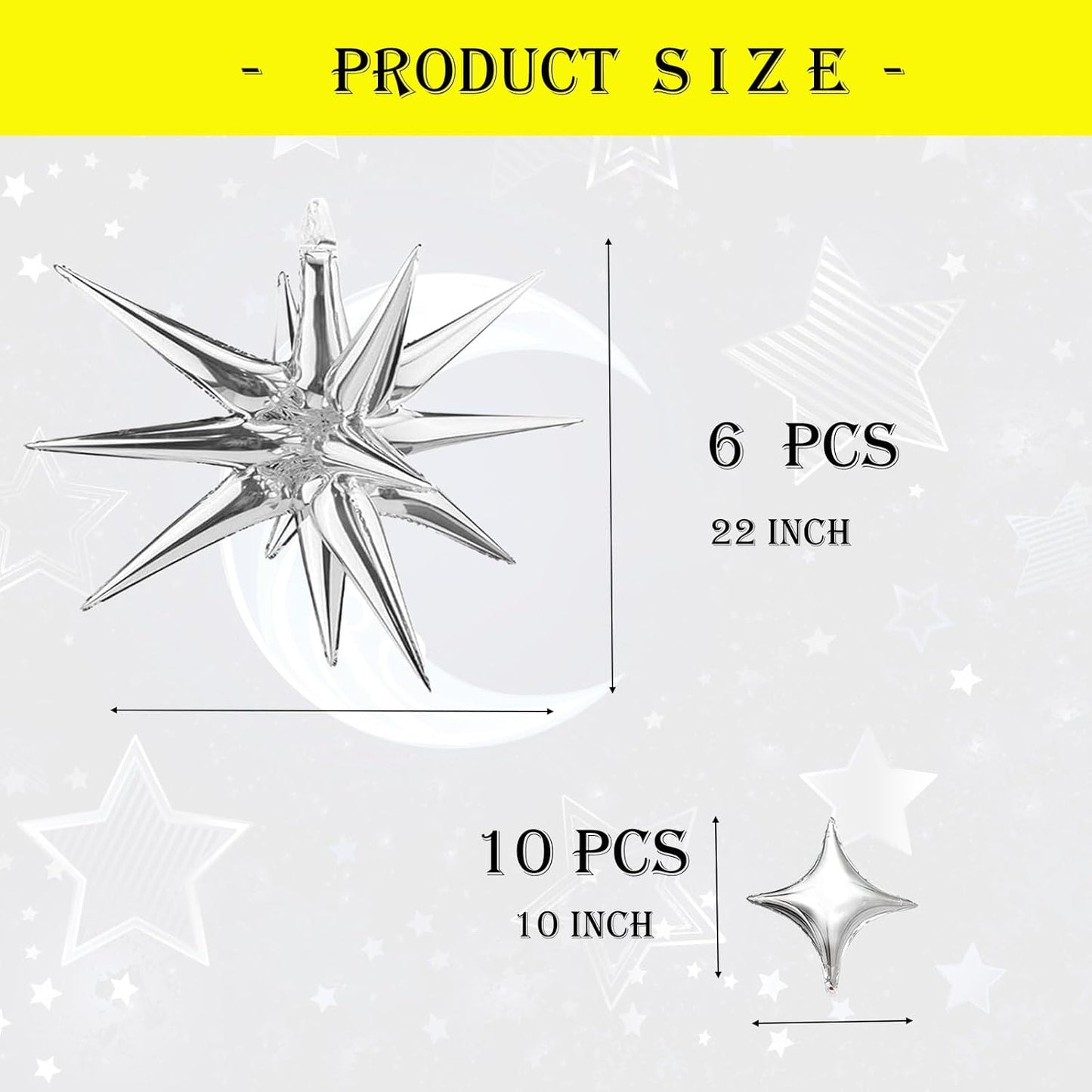 6 Pcs Explosion Star Foil Balloons- 12 Point Star Balloons,Silver Spike Balloons and 10Pcs Four Pointed Star Balloos for Party Supplies Christmas Birthday Wedding Photo Booth