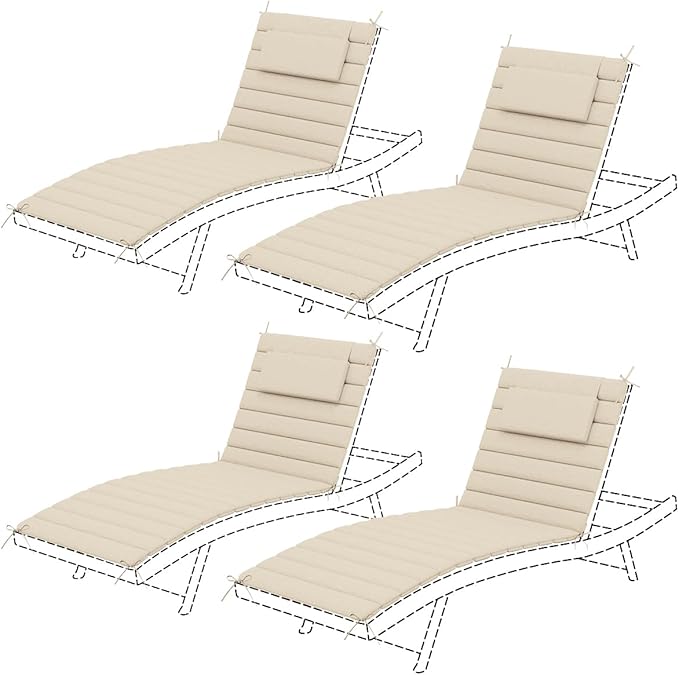 Sundale Outdoor Olefin Quilted Lounge Cushion Set of 4, Patio Foldable Chaise by SundaleOutdoor