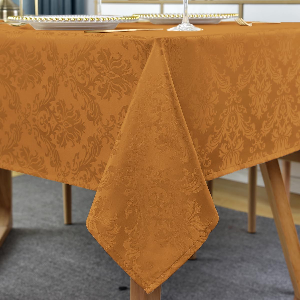 SASTYBALE Fall Tablecloth for Rectangle Tables 60 x 102 Inch Spill Proof Washable Autumn Jacquard Damask Heavy Table Cloth, Polyester Table Cover for Thanksgiving, Harvest, Holiday, Amber/Bronze