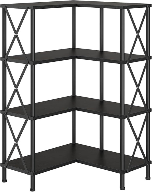 HOOBRO Corner Bookshelf, 4-Tier L-Shaped Bookcase, Industrial Open Display by HOOBRO
