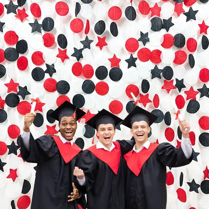 173 Ft Red Black and White Party Decorations Big Star Circle Dots Backdrop Streamer Garland for Graduation Birthday Engagement Wedding Bachelorette Baby Shower Casino Poker Pirate Theme Party Supplies