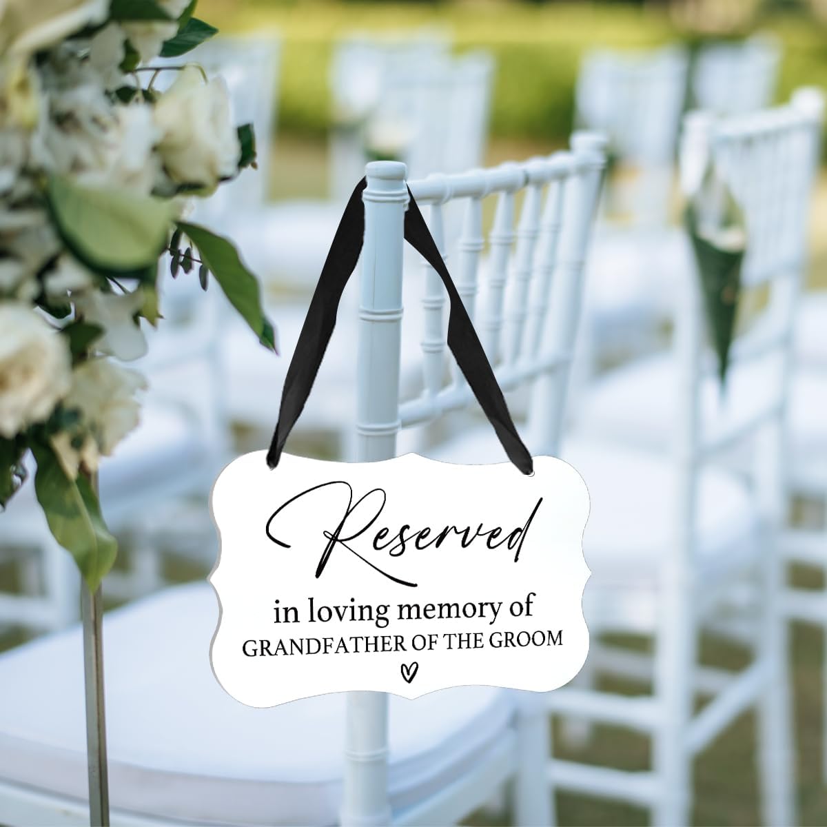 Acrylic Wedding Sign, Ring Bearer Sign, Reserved Seating Signs, for Grandfather of The Groom, Rustic Wedding Decor Signs, Acrylic Wall Art With Ribbon for Chairs Weddings Decor (White)