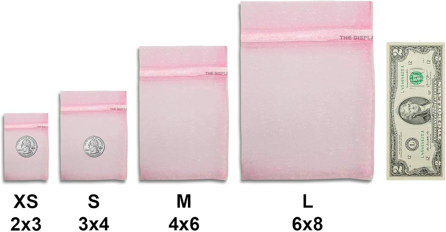 TheDisplayGuys 48-Pack 2" x 2-3/4" Pink Sheer Organza Gift Bags with Drawstring, Jewelry Candy Treat Wedding Party Favors Mesh Pouch