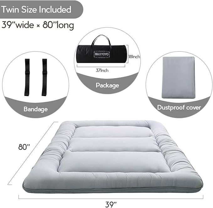MAXYOYO Japanese Floor Mattress, Thicken Futon Sleeping Pad Foldable Roll Up - Image 2