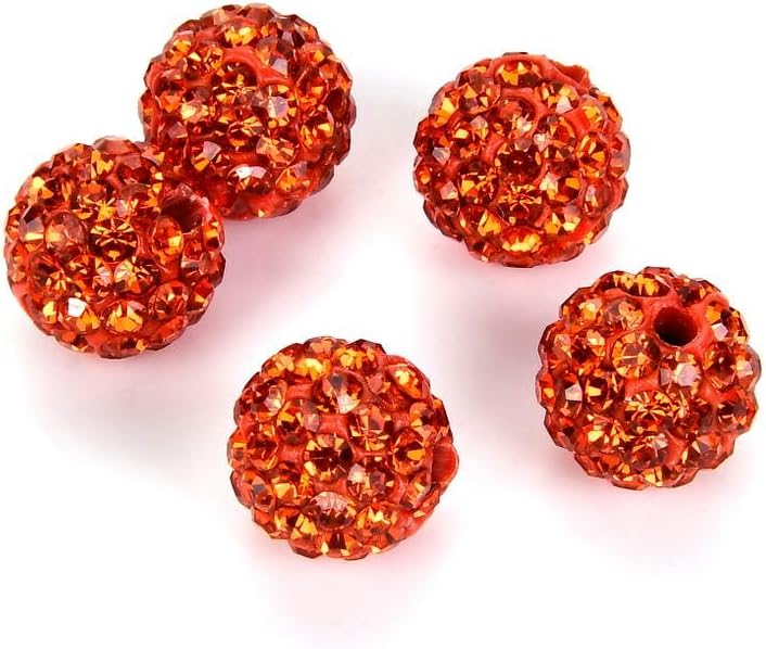 25pcs Adabele Grade A Suncatcher Crystal Rhinestone Pave Loose Beads 8mm Sun Orange Polymer Clay Disco Ball Spacers Compatible with Shamballa All Craft Jewelry Making DB8-12