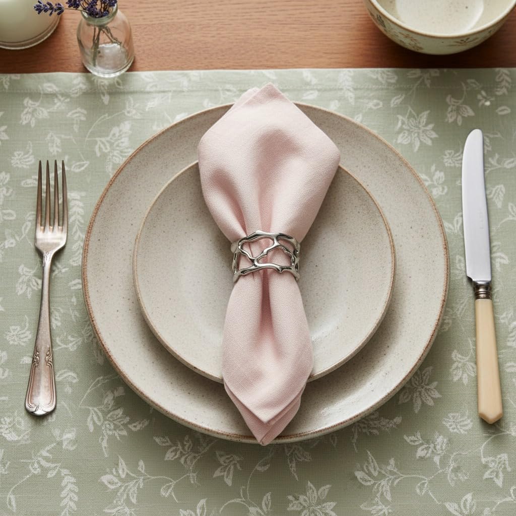 Napkin Rings - Unique Silver Coral Design, Elegant Stainless Steel (Set of 2)