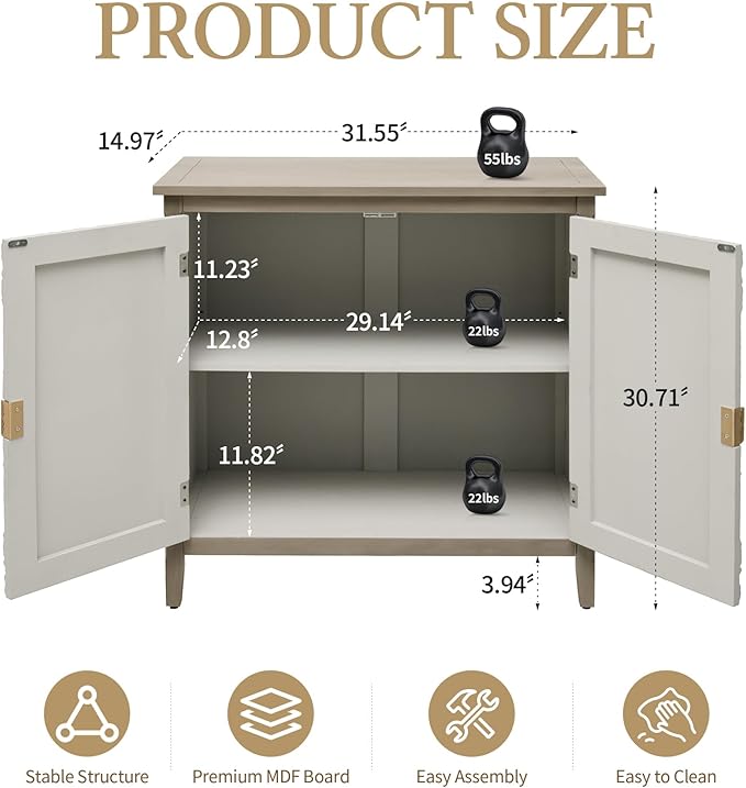 Carved Buffet Cabinet with Floral Pattern & Gold Handle, 31.5" W Distressed - Image 2