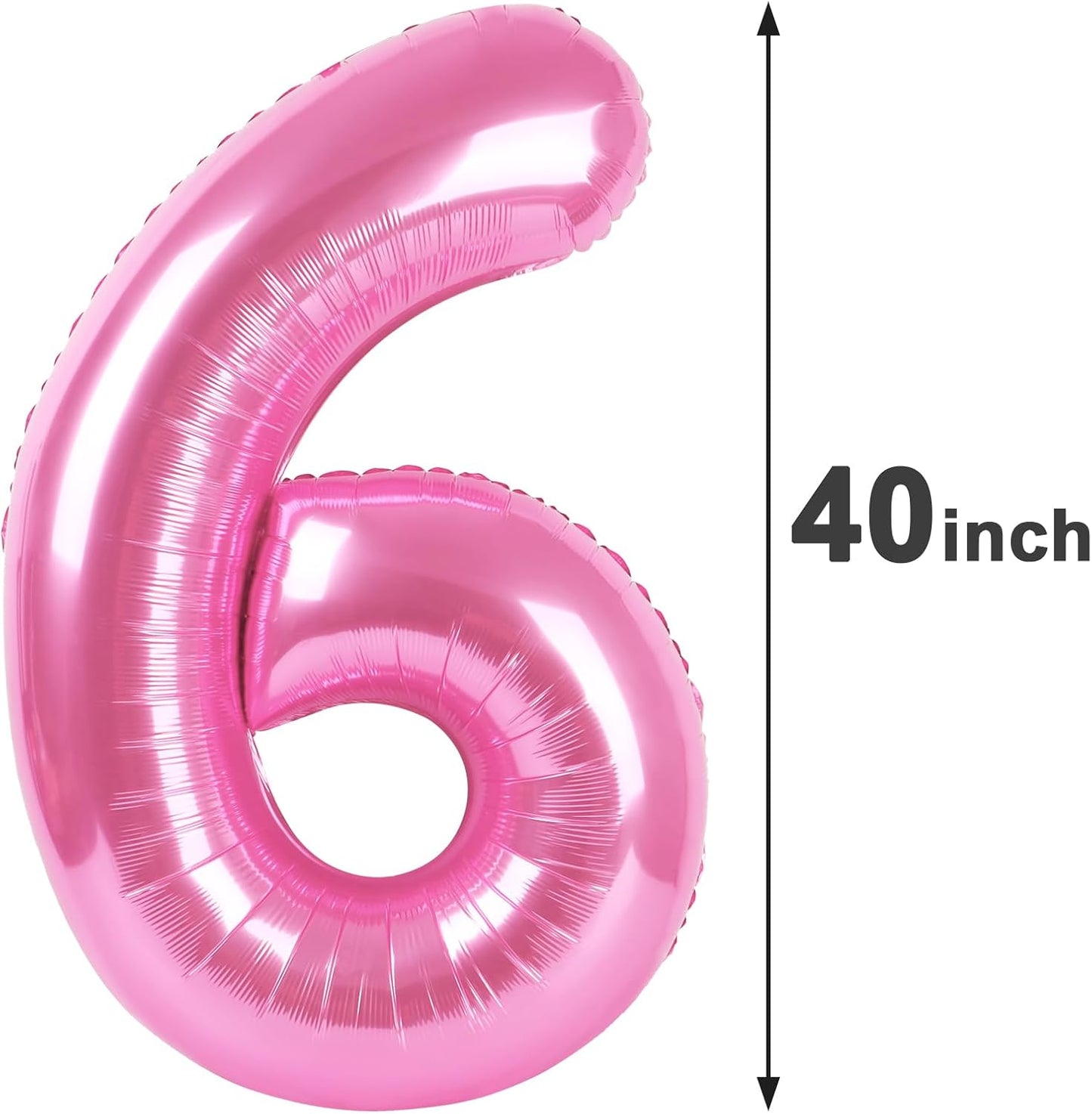 Pink 6 Number Balloon 40 Inch Mylar Foil Birthday Balloon, Digital Balloons for 6 16 Boy Girl Party Decorations Supplies, Big Helium Balloon Numbers for 26 36 46 60 Men Women Anniversary
