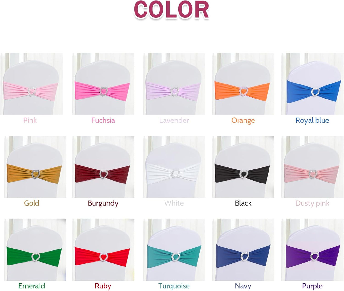 Howhic Pack of 60 Spandex Chair Sashes Bows Stretch Chair Cover Band with Buckle Slider Universal Elastic Chair Ties for Wedding Banquet Party Event Decoration (Emerald)