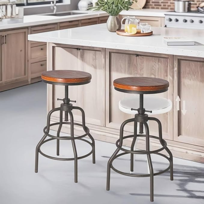 Industrial Vintage Counter Stool, Kitchen Counter Height Adjustable Swivel Chair - Image 3