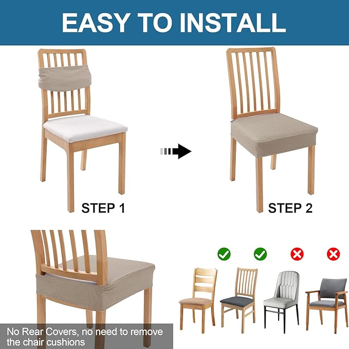 Smiry Waterproof Seat Covers for Dining Room Chairs Set of 6, Stretch Jacquard - Image 5