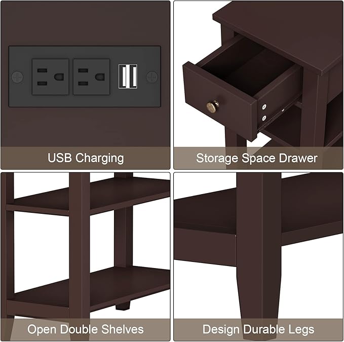 ChooChoo Narrow End Table with Charging Station, Side Table Living Room with - Image 6