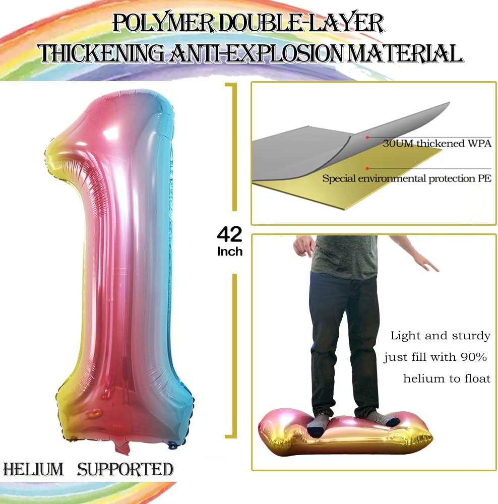 GOER Number 10 Balloons for 10th Birthday Party Decorations,42 Inch Jumbo Foil Helium Balloons for 10th Anniversary (Rainbow)