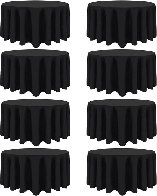 8 Pack Black Round Tablecloths 90 Inch Black Table Cloth Stain and Wrinkle Resistant Reusable and Washable Polyester Fabric for Buffet Wedding Party and Banquet