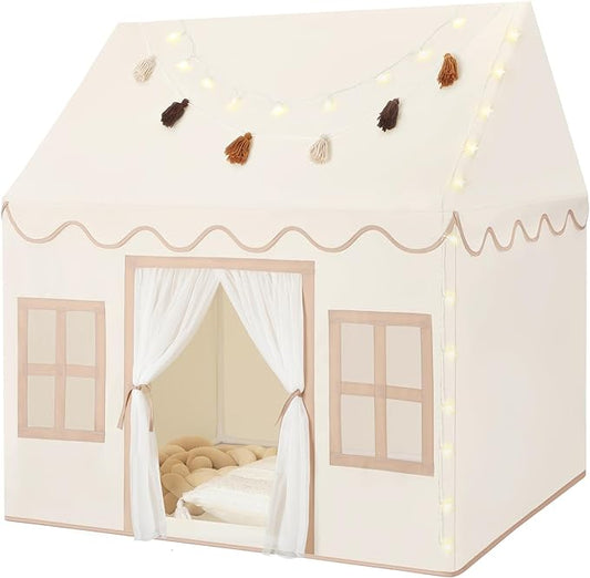 Kids Play Tent Indoor: with Mat, Tassel Garland, Star Lights by Senodeer