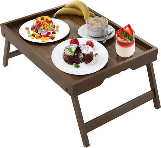 Artmeer Bed Tray Table with Folding Legs, Bamboo Breakfast in Bed by Artmeer